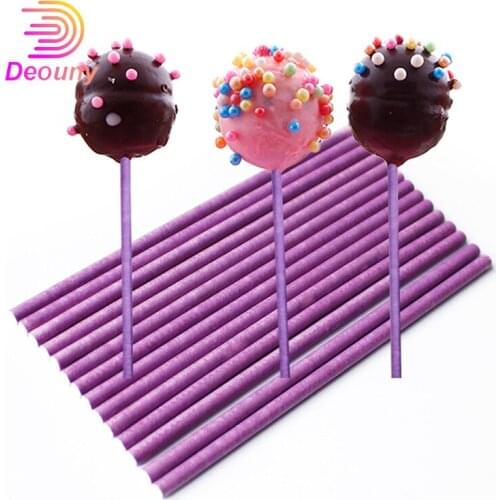 DEOUNY 100 Pcs/Set Candy Colored Paper Lollipop Sucker Sticks For Cake Pops Candy Popcake Stick 10*3.5cm Home Baking Supplies