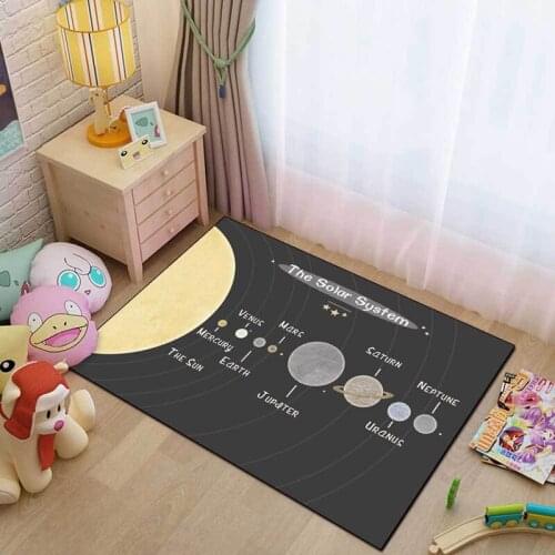 Kids Bedroom Play Carpet Retro Cartoon Solar System Universe Planet Soft Shaggy Floor Mat Living Room Sofa Non-Slip Area Rugs