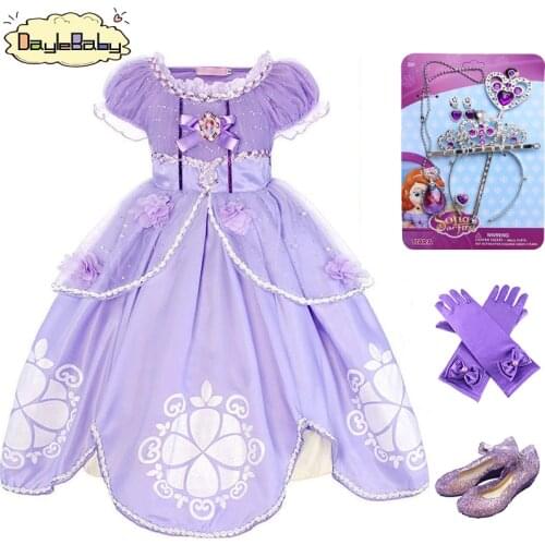 DAYLEBABY Girls Sofia Princess Dress Kids Sophia Sleeping Beauty Party Dresses Child Girl Rapunzel Aurora Prom Purple Costume