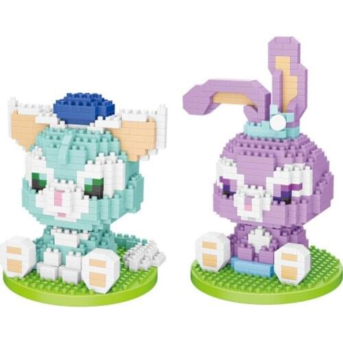Disney world park figures micro diamond blocks Disneyland StellaLou rabbit Gelatoni cat build brick toy nanobrick for kids