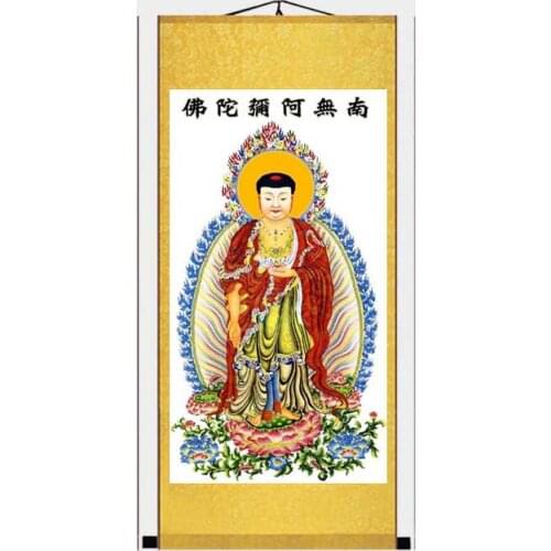 Spiritual protection Bless family Home health safety WALL Decorative Buddhism Amitabha Amitayus buddha talisman silk painting