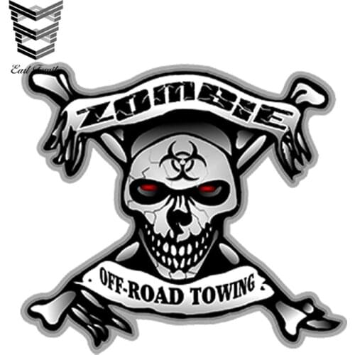 EARLFAMILY 13cm x 12cm Car Styling Zombie Off Road Towing Skull Bone Decals Bio Hazard Car Sticker Waterproof Bumper Accessories