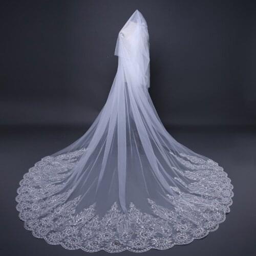 3 Meter Cathedral Wedding Veils Long Lace Edge Bridal Veil with Metal Comb Two Layer Bridal Veil Wedding Accessories