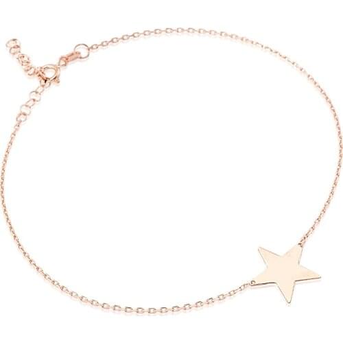 Fine Womens 925 Sterling Silver Star Anklet Jewelry Rose Gold Plated