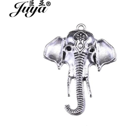 JUYA 5pcs Vintage Gypsy Elephant Head Pendant Necklace Chain Handmade DIY jewellery Crafts 45x34mm Jewelry Making Gift
