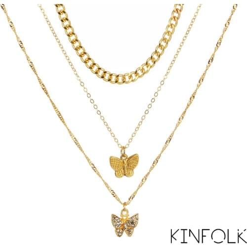 KINFOLK Gold Chain Butterfly Pendant Choker Necklace Women Statement Collares Bohemian Jewelry Gift Jewelry Party 2020