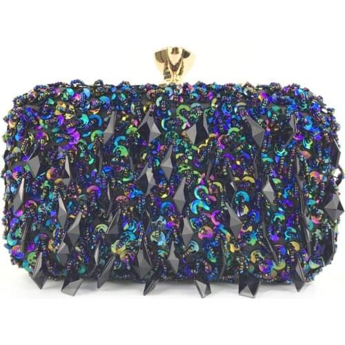 Blue/Gold/Black Crystal Beaded Clutch Bags Women Party Purse Bridal Handbags Ladies Evening Bags Women Messenger Shoulder Bags