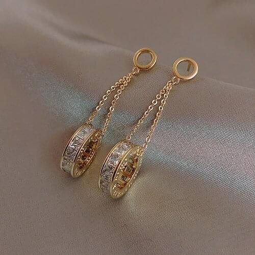 Korea Fashion Crystal Simple Geometric Pendant Earrings for Woman Elegant Gold Statement Earrings Halloween Jewelry Gift