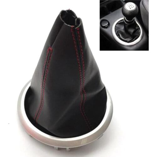 Car Shift Gear Knob Leather Boot Cover Gaitor Red Stitch For Suzuki Swift MK2 2005 2006 2007 2008 2009 2010