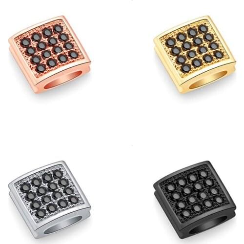 Micro Pave Cubic Zirconia Square Accessories DIY Jewelry Bracelet CZ Beads For Jewelry Making Brass Metal Connector Hole