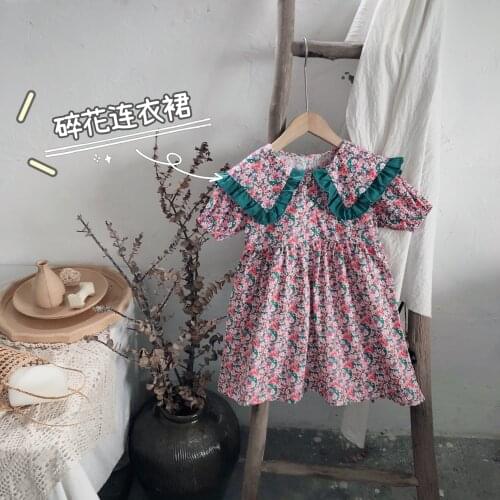 Summer Dress 2021 Kids Dresses For Girls Flower Short Sleeve Sweet Princess Costume Kids Clothes Baby Childrens Big Collar