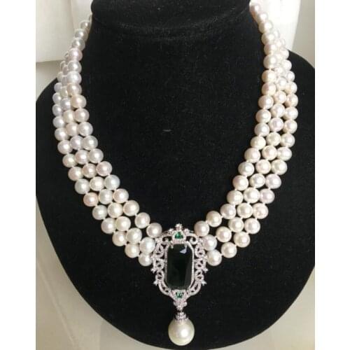 Hot sell new 8-9mm natural white freshwater pearl multi-layer necklace zircon accessories fashion jewelry