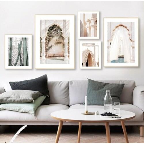 Morocco Arabian Gate Architecture Oil Painting Tourism Nordic Poster Printing Islamic Wall Art Painting Muslim Decor Dormitory