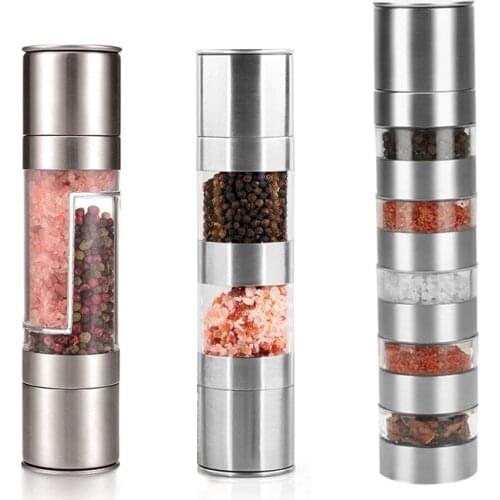 Pepper Grinder 2 in 1 Stainless Steel Manual Spice Salt and Pepper Mill Kitchen Tools Accessories for Cooking