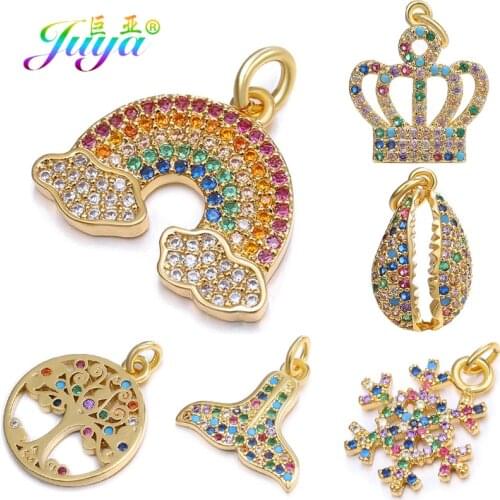 Juya DIY Jewelry Findings Supplies Multicolor Crystals Shell Crown Tree Rainbow Snowflake Pendant Charms For Jewelry Making