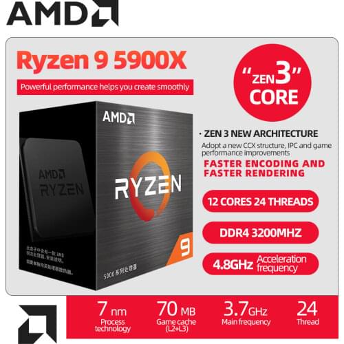 New AMD Ryzen 9 5900X R9 5900X 3.7 GHz Twelve-Core 24-Thread CPU Processor 7NM L3=64M 100-000000061 Socket AM4 no fan