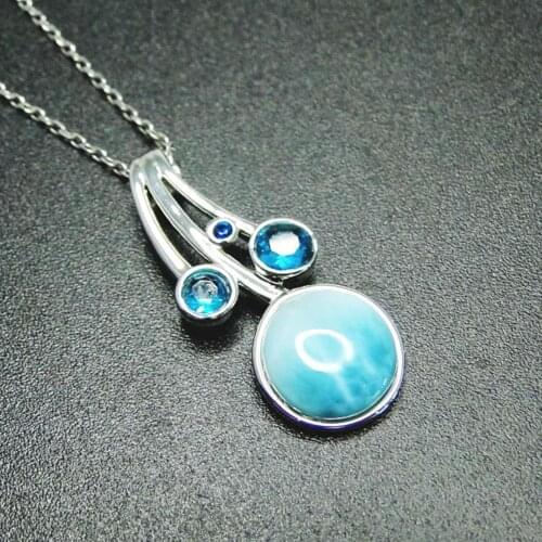 High Quality 925 Sterling Silver Natural Dominica Larimar Leaf Drop Pendant Necklace For Gift