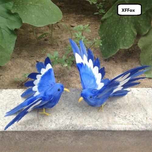 A pair of cute simulation blue bird models foam&furs wings bird dolls gift about 12cm xf0409