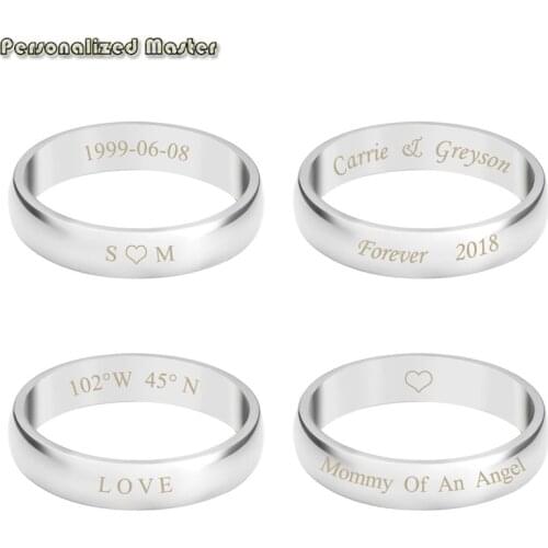 Personalized Master Engraving Date Ring Stainless Steel Custom Couple Names Rings Wedding Engagement Promise Bands High Polished