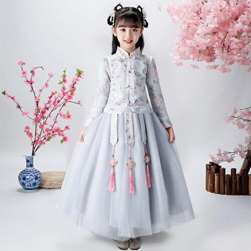 Girls Chinese Style Embroidery Dress For wedding party Evening birthday Plush Warm Dresses the first dress vestidos de fiest