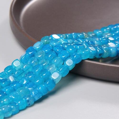 Natural Sky Light Blue Cracked Dragon Veins Agates Beads Accessories Square Shape Stone Loose Spacer Beads Charm For Jewelry Diy