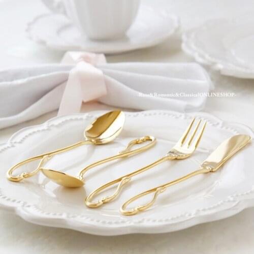 Retro hollow stainless steel gold plated Velvet series afternoon tea princess fork / coffee spoon / butter knife set-4 pcs