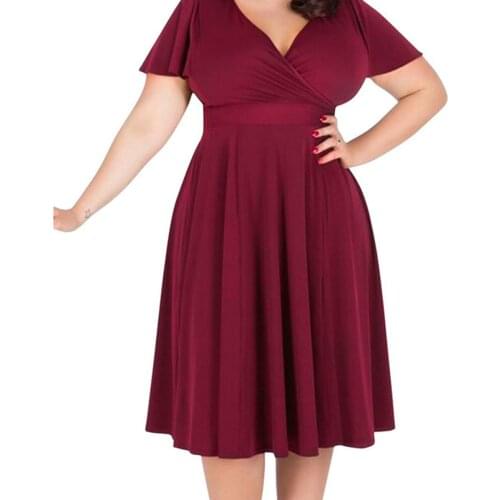 BacklakeGirls Sexy V Neck Short Sleeve Knee Length Cocktail Dress Party Night Club Wrap Elegant Dress Solid Plus Size Vestidos