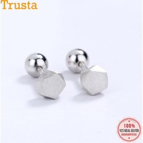 Trustdavis Real 925 Sterling Silver Fashion Geometric Hexagon Screw Stud Earrings For Women Children Baby Fine Jewelry DA2229