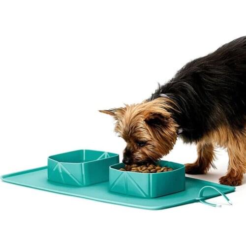 Pet Dog Travel Bowls Silicone Folding Pet Bowl Non-slip Dog Double Bowl Flannel Bag Dog Bowl Outdoor Pet Portable Dog Bowl Food