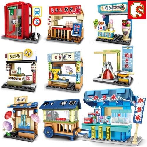 SEMBO City Japanese Mini Sakura Street View Building Blocks Sushi Shop Barbecue restaurant House Architecture Model Friends Toys