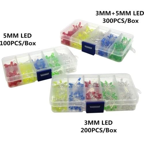 Light Emitting Diodes 5 Colors Electronic Components 3mm LED / 5mm LED Assorted Color DIY LED Light Emitting Diodes Set Box