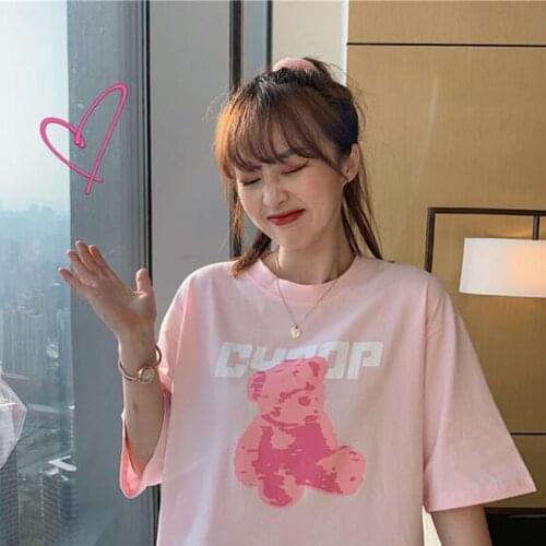 Sweet Lovely Style Women T shirt Fashion Print Short Sleeve O Neck Tshirt Woman Korean Style Female T-shirt