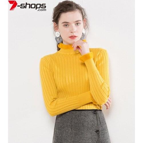 AECU Women Turtleneck Warm Sweater Winter Knitted Femme Pull High Elasticity Soft Female Fur Collar Pullovers Sweater Jumper