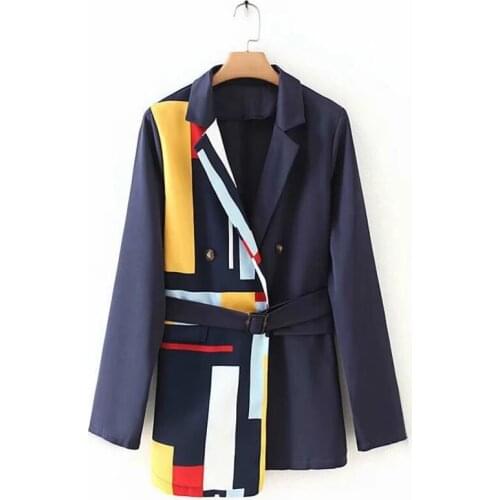 Women New Sweet Patchwork Lace-up Blazer Jacket Ladies Korean Style Contrast Stripes Office Suit Coat