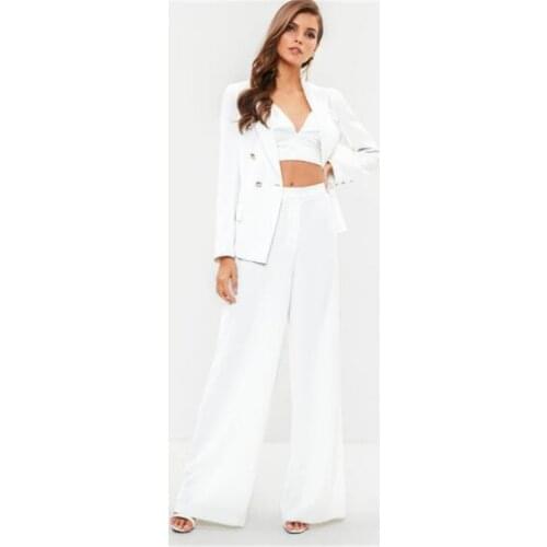 White Custom Made Notch Lapel Business Formal PantSuits Women Full Sleeve Jacket+Pants 2 Pieces Suit Female Pantsuit Plus Size
