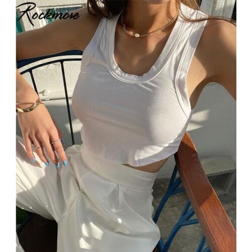 Rockmore Knitted Cotton Cropped Top For Women Y2K Sleeveless Tank Tops Fashion Basic Tee Vest Casual Outfits Summer Sexy Camis