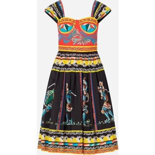 High-quality S-XL 2021 Summer New Fashion Novelty Samurai Print Sleeveless Tube Top Slim Temperament Casual Woman Dress
