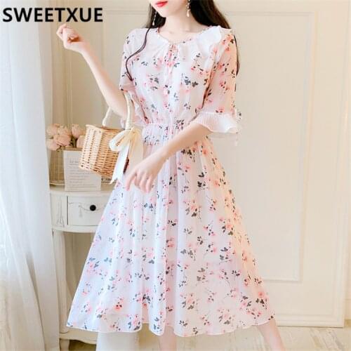 SWEETXUE Summer 2021 New Temperament Chiffon Floral Dress Gentle Bohemian Elegant Casual French Sweet Beauty Dress Vestidos