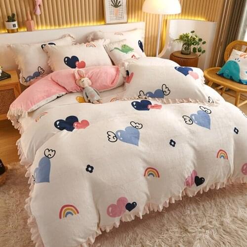 Winter Flannel Duvet Cover 1pcs Soft Warm Coral Fleece Blanket Keep Warm Lace Bed Quilt Covers 220x240 bedding Home Textiles