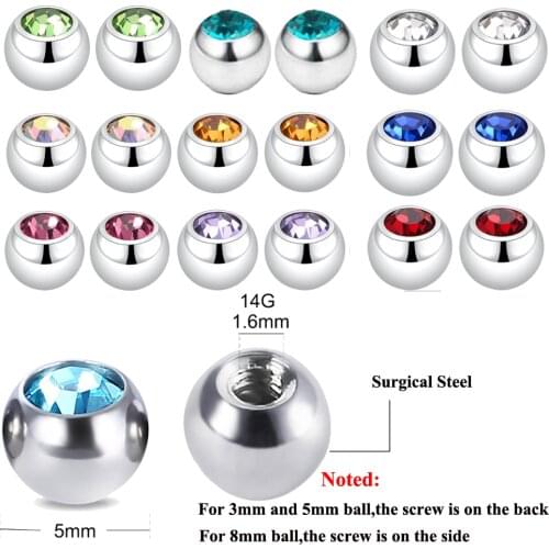 1PC Crystals Screw 14G 16G Tongue Labret Eyebrow Horseshoe Belly Rings Earrings Replacement Balls Piercing Body jewelry