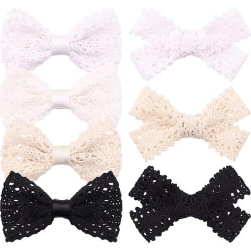 1Piece Sweet Lace Bowknot Hair Clips For Cute Girls White Black Handmade Safety Hairpins Boutique Barrette Kids Hair Accessories