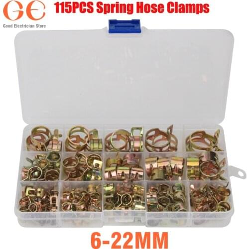 115 PCS Zinc Plated 6-22mm Spring Hose Clamps + 1PC Straight Throat Tube Clamp for Band Clamp Metal Fastener Assortment Kit