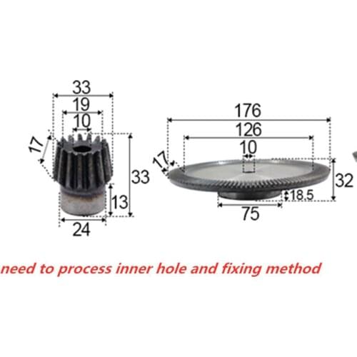 6:1 bevel gear 2.25modulus 13teeth with 78teeth inner hole 10mm 90 degree drive reverse steel gear steel gear