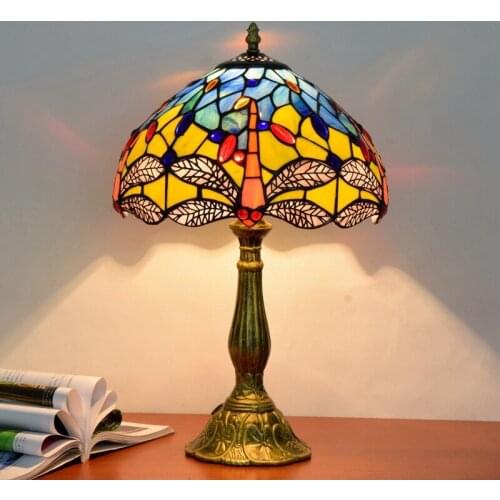 American Pastoral Tiffany stained glass living room bedroom bedside table lamp bar yellow Dragonfly art lamp