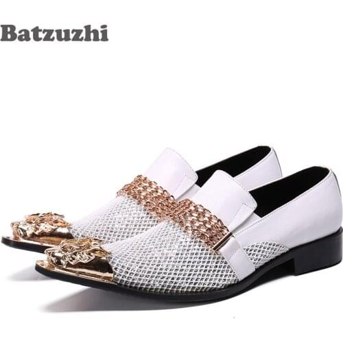 Batzuzhi Italian Type Formal Leather Shoes Men Men Dress Shoes Men Pointed Toe White Blink Wedding Shoes, Big Sizes 38-46