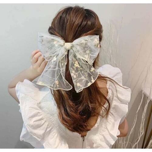 Ncmama Large Hair Bows for Women Girls Lace Ponytail Holder Tie Hair Elastic Rubber Bands Hair Accessories Headwear