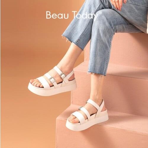 BeauToday Chunky Sandals Women Synthetic Leather Platform Flats Buckle Straps Concise Ladies Shoes Handmade 38160