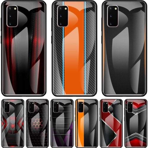 Car Carbon Cibre Print Tempered Glass Phone Case for Samsung S21 S20FE S20 Ultra 5G 10 Plus S10 Lite S10e S9+ Back Cover Coque