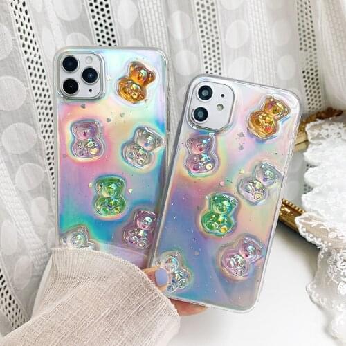 Qianliyao 3D Cute laser Bear Phone Case For iphone X XR XS 11 Pro MAX 7 8 Plus 12 Mini 11 Pro MAX SE 2020 Cartoon Soft Cover