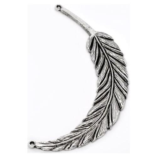 DoreenBeads Connectors Findings Feather Silver Color 95x18mm,5PCs